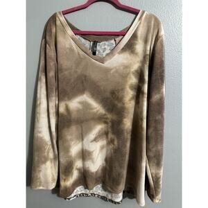 Glitzy Girl Womens 4x Boutique Animal Print Long Sleeve High Low V-Neck Top